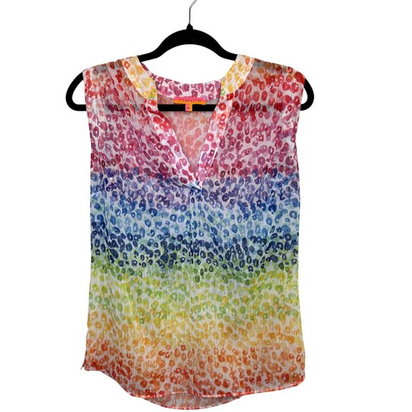 Vilagallo Womens Rainbow Leopard Print Sleeveless Blouse Size 42 Sheer Fabric - Picture 1 of 6
